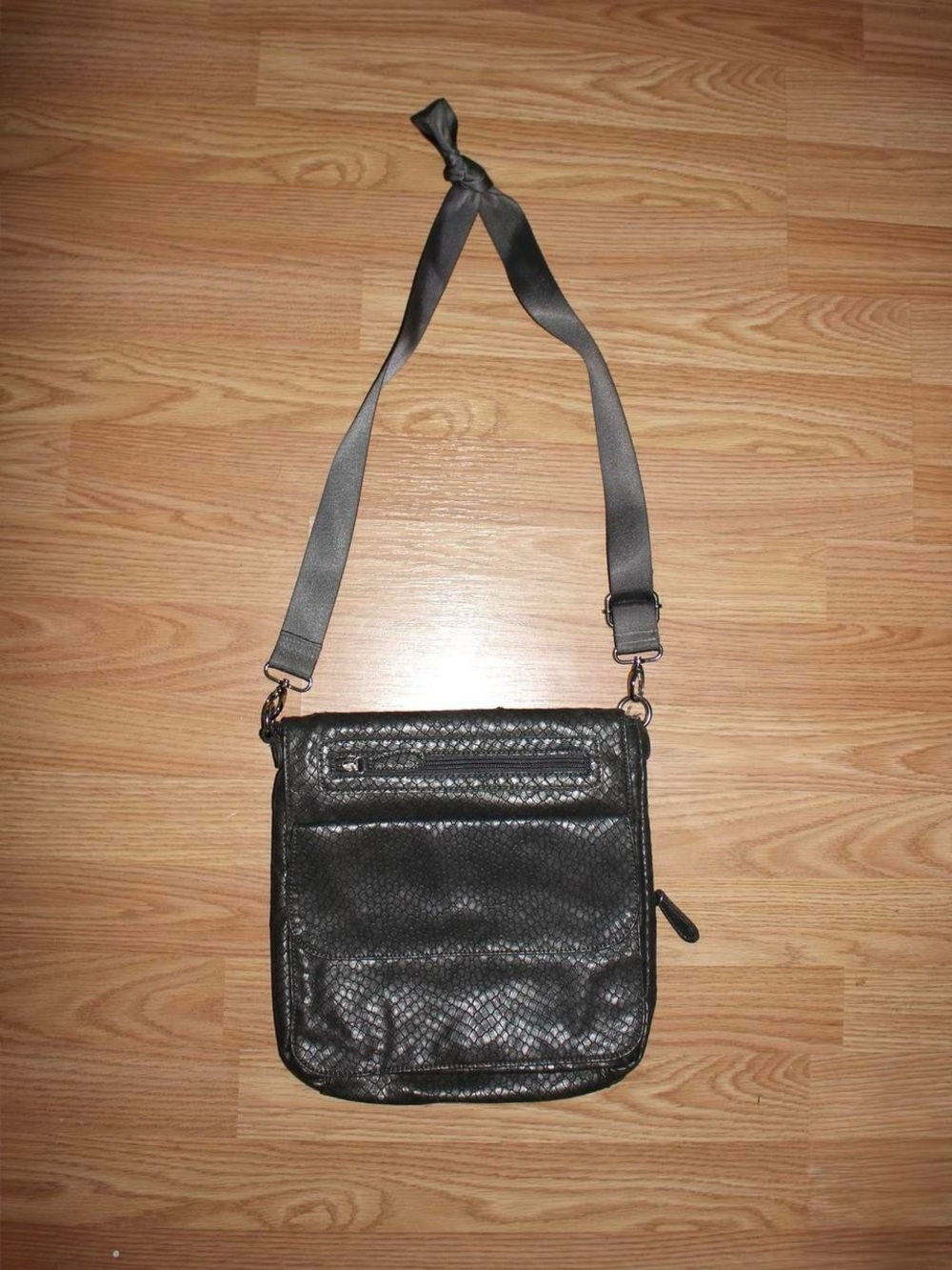 Gray Crossbody Bag - Textured Leather Look